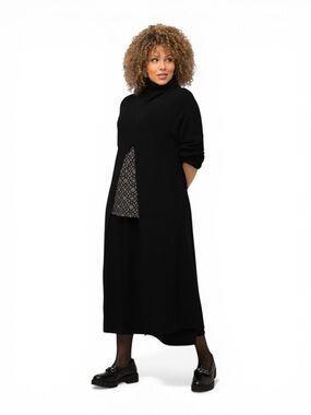 Ulla Popken Black Long Turtleneck Split-Front Duster Sweater